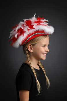 Kinderhut Mariechen rot mit rot-weißem Federnest